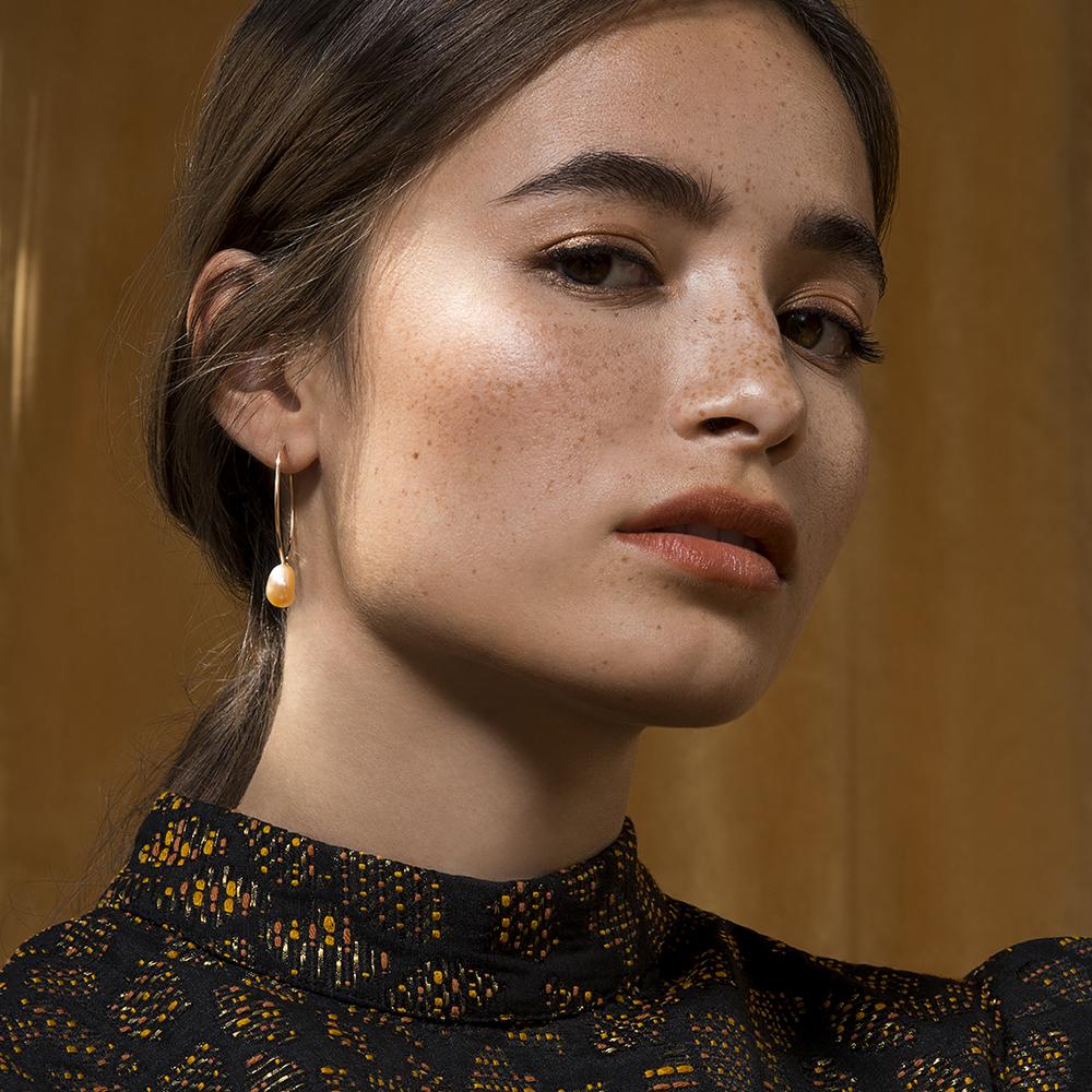 Gold Filled Hoop Earrings in purple by Camillette Jewelry