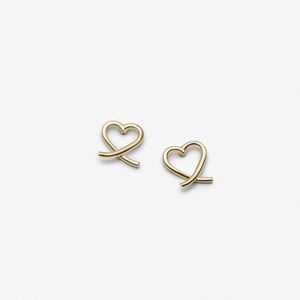 Crossed Heart Stud Earrings - 14K Gold
