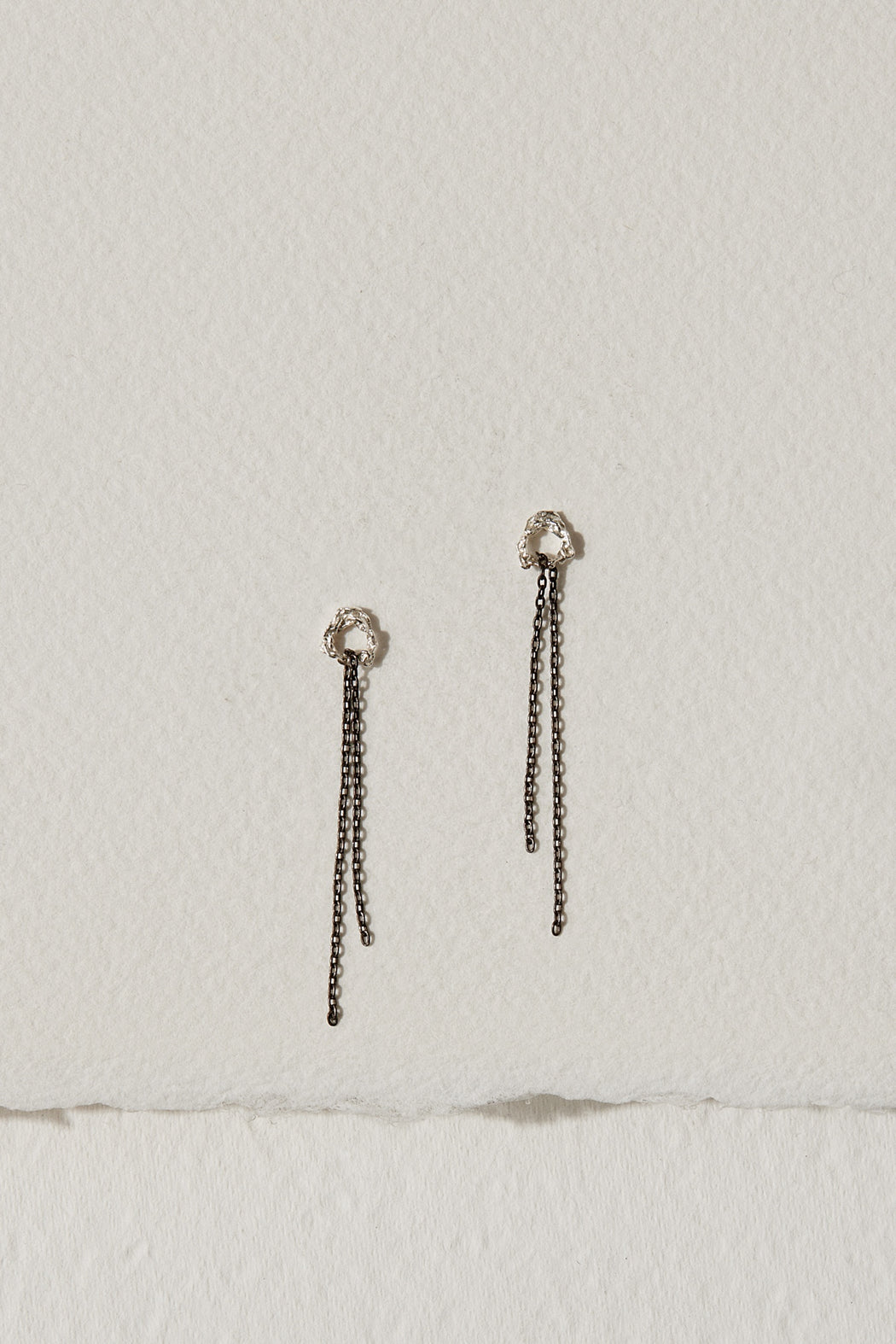 Trail stud earrings in silver and oxidized silver by Camillette Jewelry