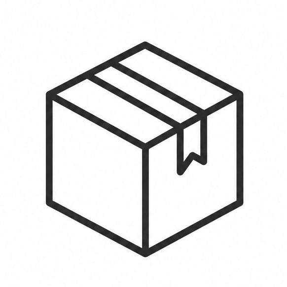 Line drawing of a box with a ribbon on a white background