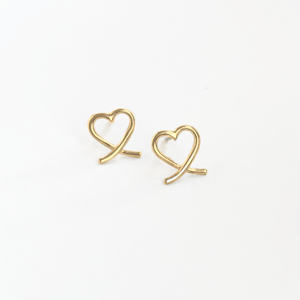 Crossed Heart Stud Earrings - 14K Gold - Camillette