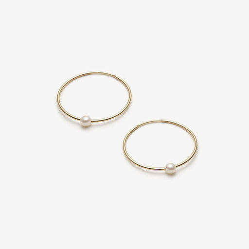 Hoop Earrings With Freshwater Pearl - 10k Gold - 24mm - Camillette