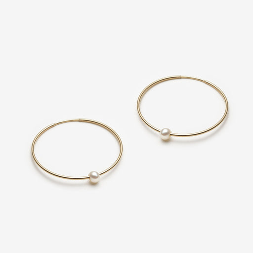 Hoop Earrings With Freshwater Pearl - 10k Gold - 29mm - Camillette