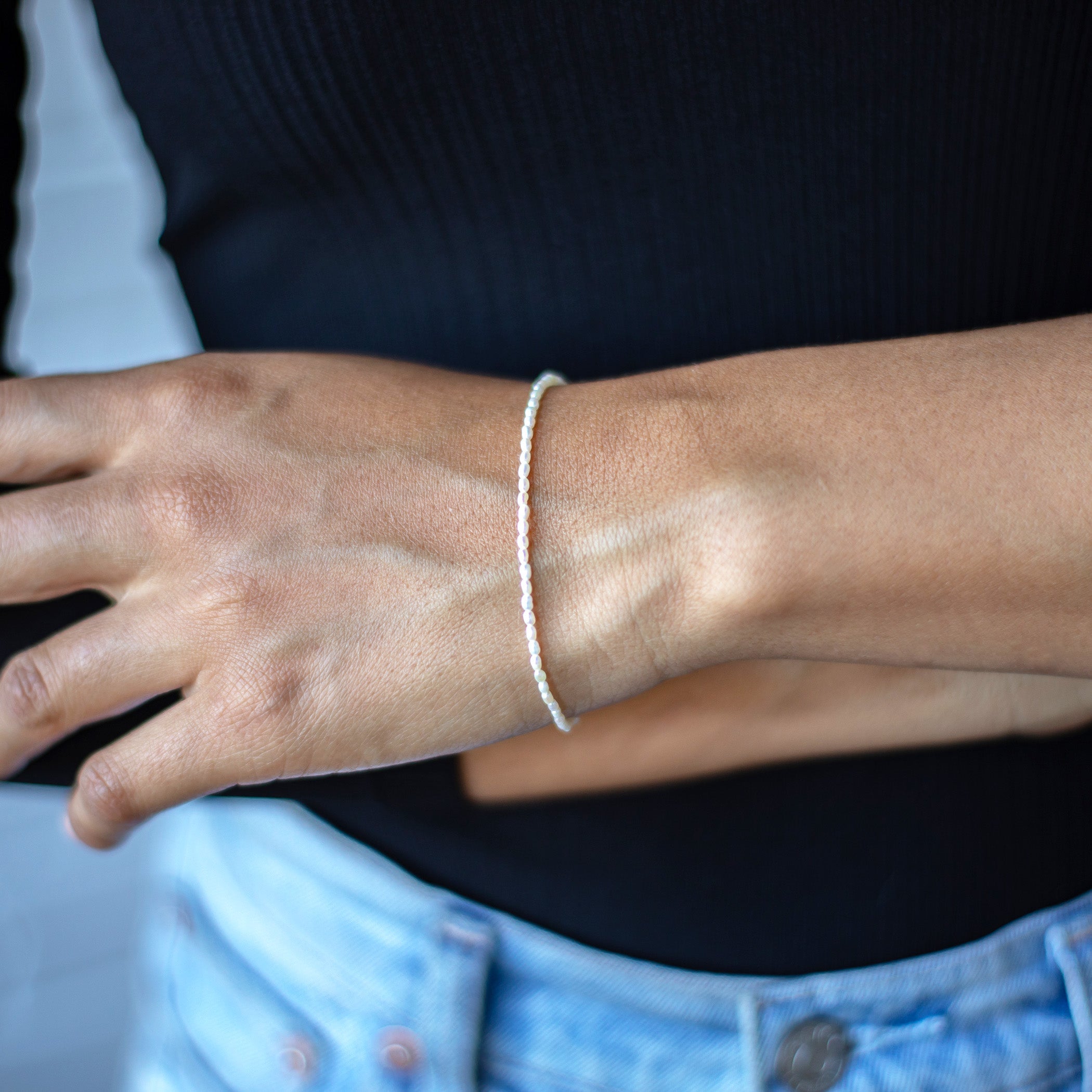Classic Bracelet Single Strand White Rice Pearl - Camillette