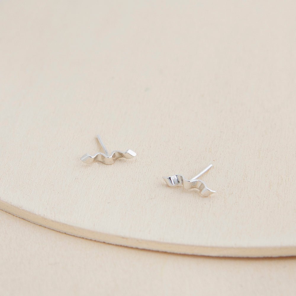 Folded Ribbon Stud Earrings - Sterling Silver - Camillette