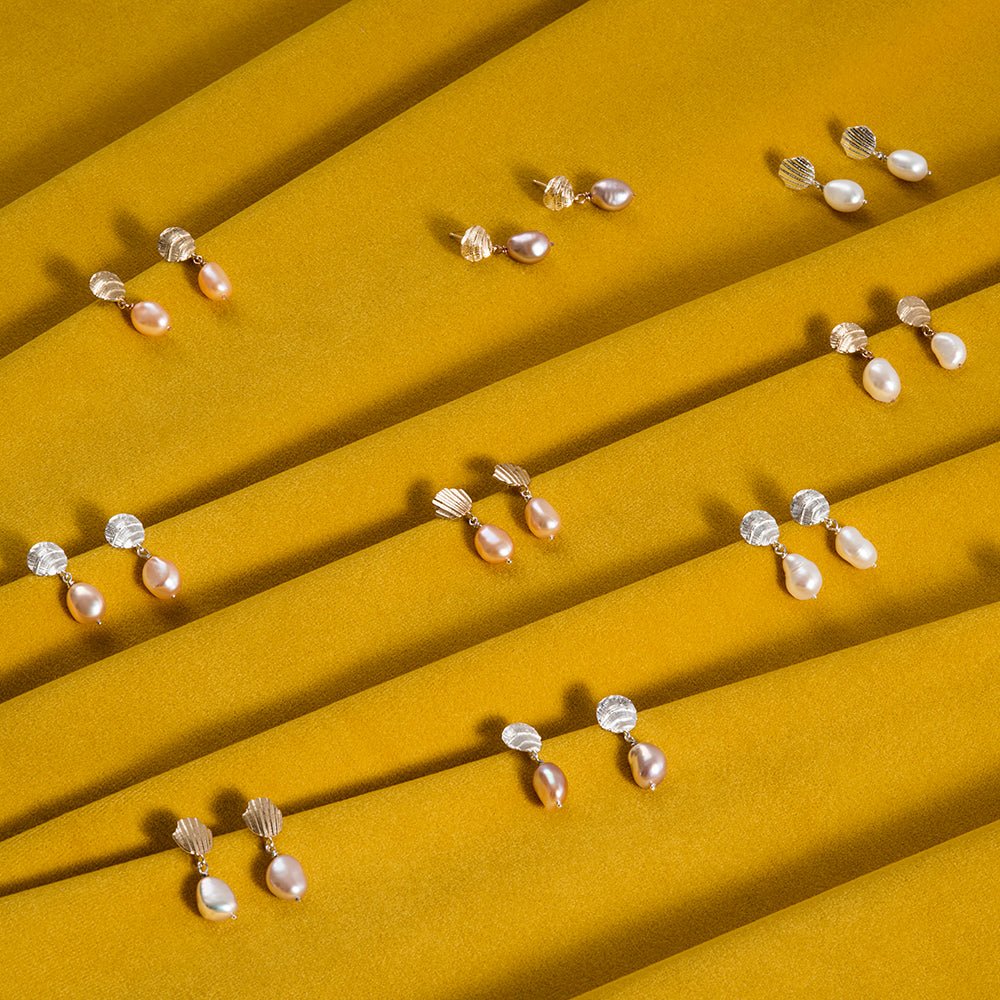 Fossil Drop Earrings with Baroque Pearl - Ivory - Sterling Silver or 14k Gold - Camillette