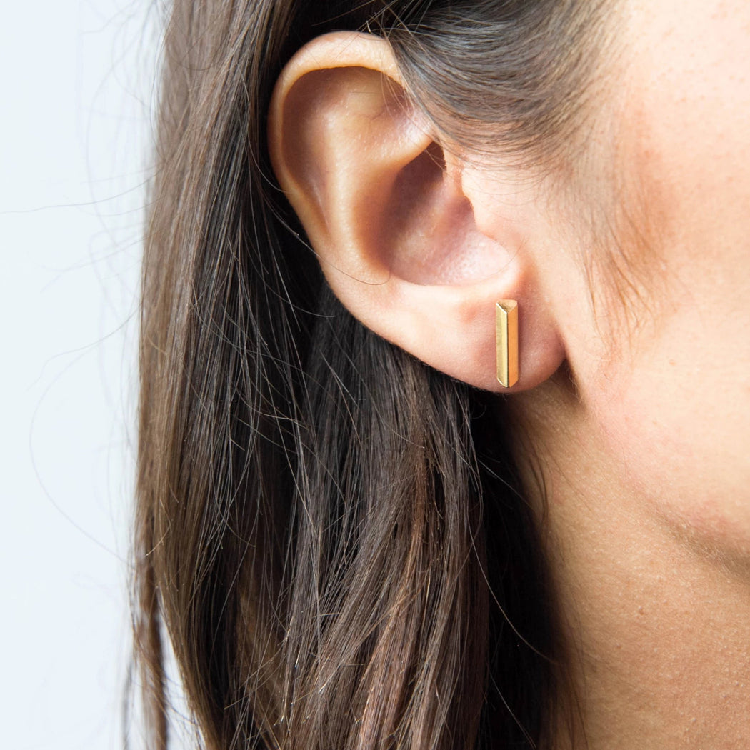 Line Stud Earrings – Brass or Silver - Camillette