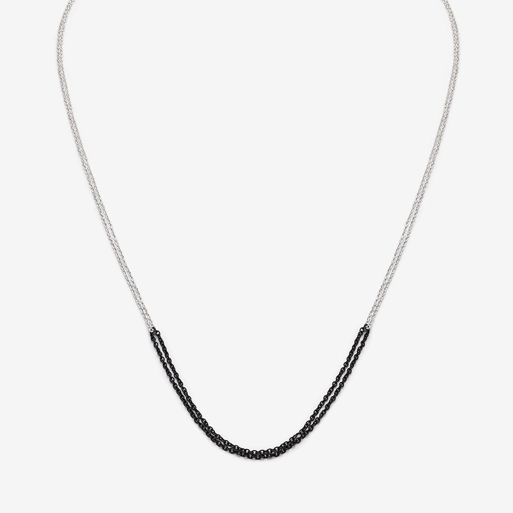 Loop Necklace - Black Oxidized Silver & Silver Sterling - 24" - Camillette
