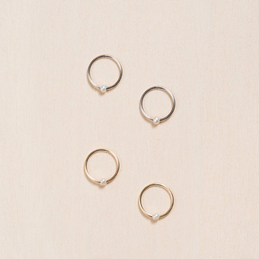 Sleeper Hoops Earrings with Freshwater Pearl - 10k Gold - Camillette